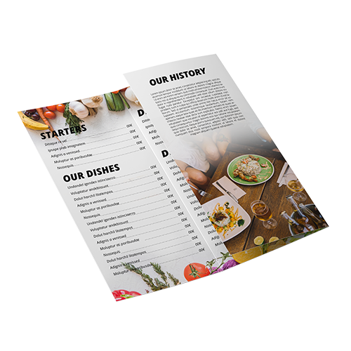 Cartas de restaurante con dos pliegues